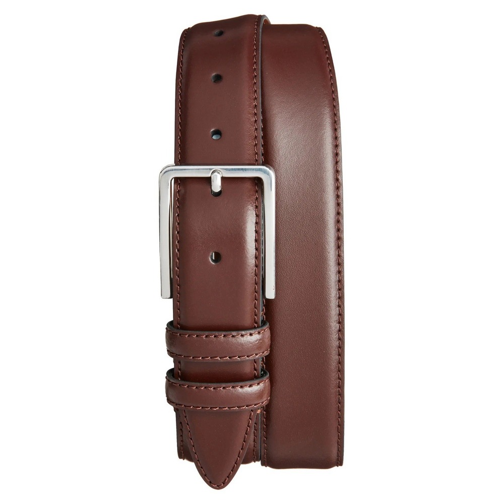 Travis Nordstrom Genuine Leather Belt Size 44 Dark Brown Silver Buckle NWOT